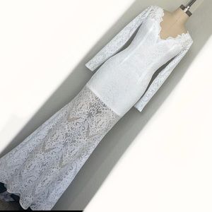 Long sleeve mermaid bridal gown with scoop back size 2
